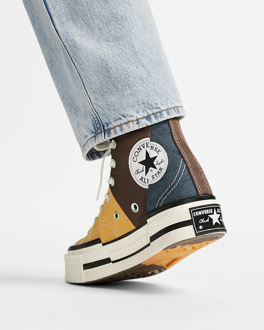 Men's Converse Chuck 70 Plus Material Mashup High Top Shoes Brown / Navy | AU 15940P